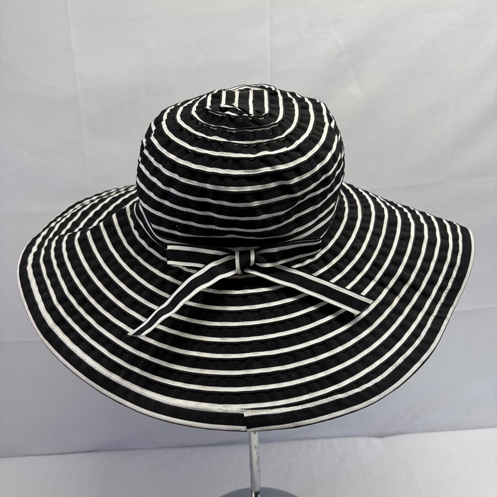 San Diego Hat Co Packable Sun Hat Womens Black White Striped Adjustable Nautical